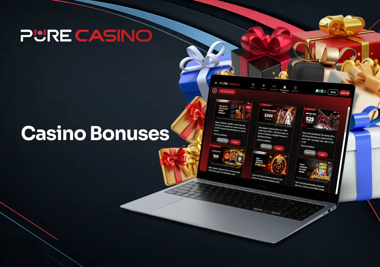 Pure Casino bonuses include welcome rewards, promotional offers and ongoing player incentives.